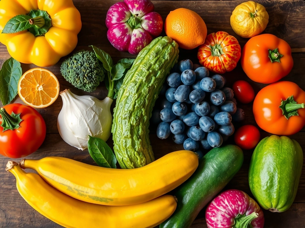 Variedad de frutas y verduras frescas
