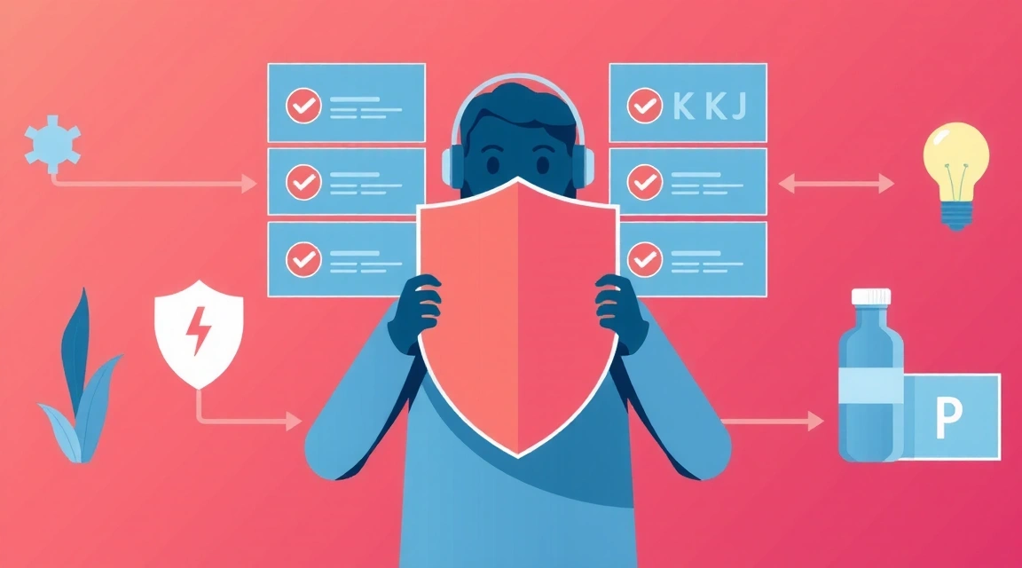 Ilustración de una persona protegiendo datos digitales con un escudo, simbolizando la privacidad y seguridad de la información.