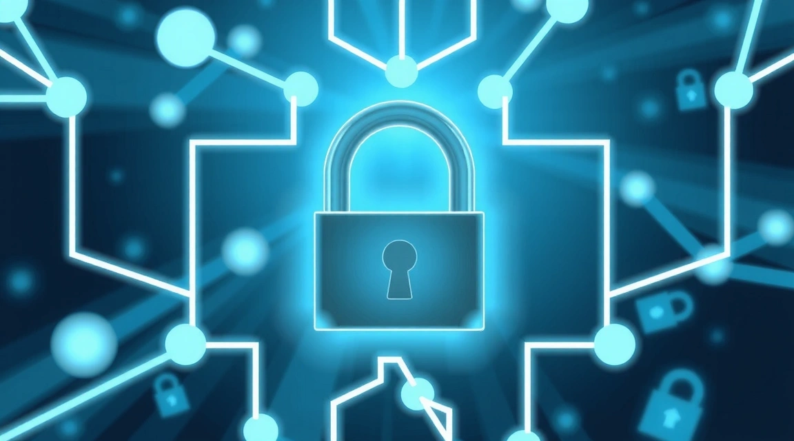 Ilustración de un candado digital con líneas de conexión, representando la privacidad de los datos y la seguridad en línea.