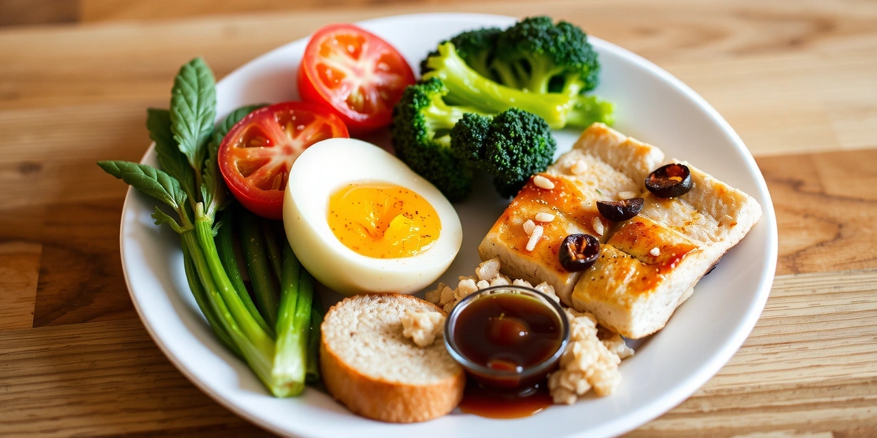 Plato de comida saludable con vegetales frescos y proteínas